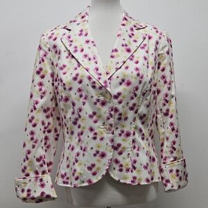 Nicole by Nicole Miller Blazer Size 8 White Pink Floral Tailored Feminine Preppy